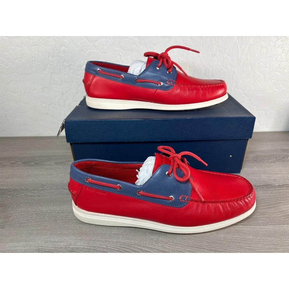 Cole Haan Cornel 2-Eye Boat Shoes Red Blue Leather C32581 Mens 10.5 M